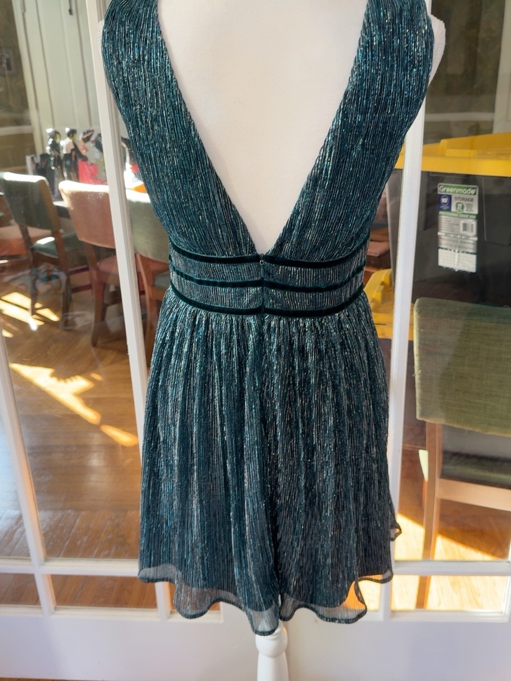 Lulu's Teal Metallic Plunge Mini Dress - Picture 2 of 3